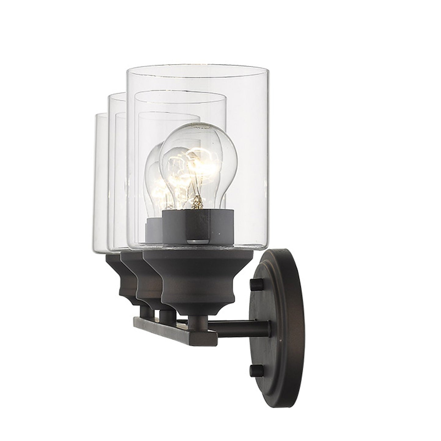 Three Light Bronze Wall Light w/ Clear Glass Shade