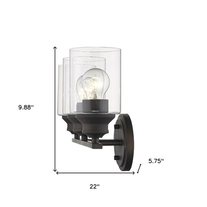 Three Light Bronze Wall Light w/ Clear Glass Shade
