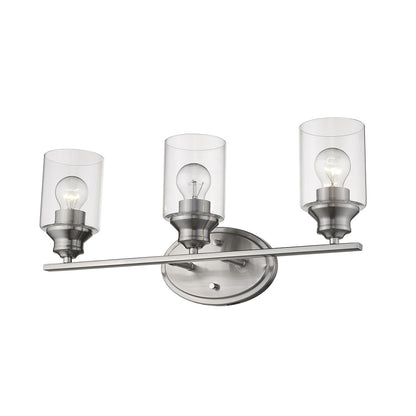 Three Light Silver Wall Light w/ Clear Glass Shade