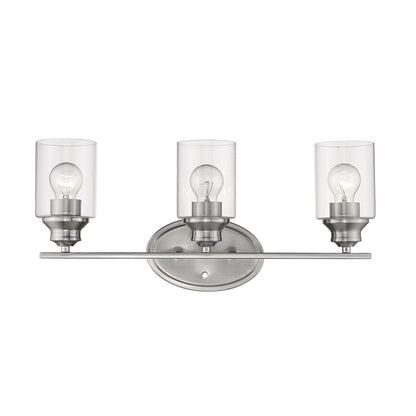 Three Light Silver Wall Light w/ Clear Glass Shade