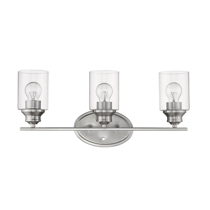 Three Light Silver Wall Light w/ Clear Glass Shade