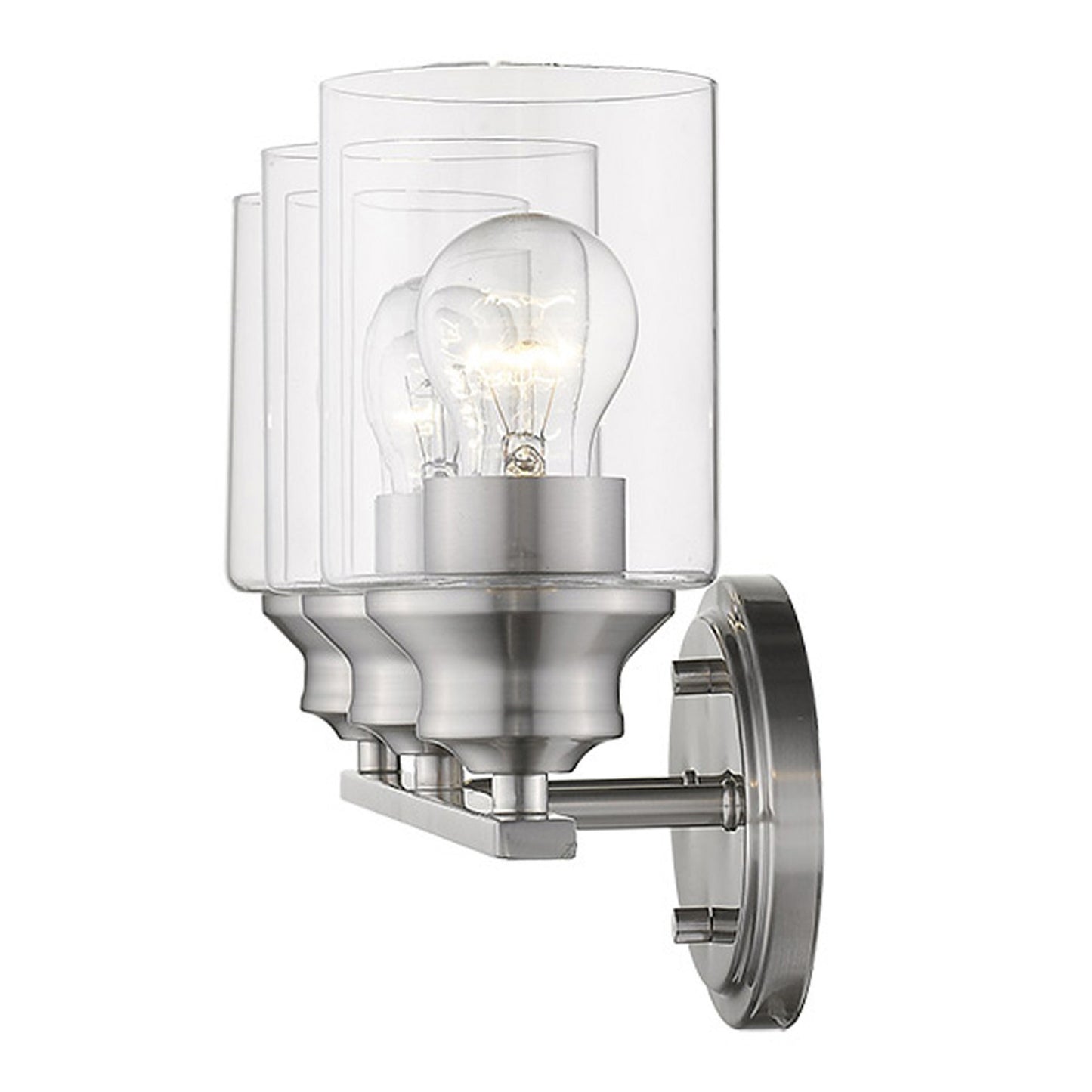 Three Light Silver Wall Light w/ Clear Glass Shade