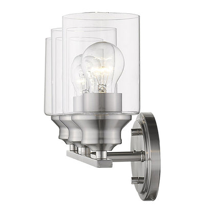 Three Light Silver Wall Light w/ Clear Glass Shade