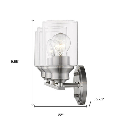 Three Light Silver Wall Light w/ Clear Glass Shade