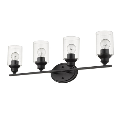 Four Light Matte Black Wall Light w/ Clear Glass Shade