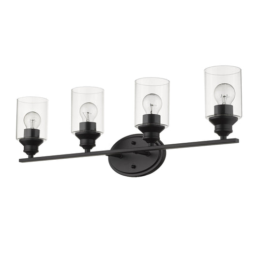 Four Light Matte Black Wall Light w/ Clear Glass Shade