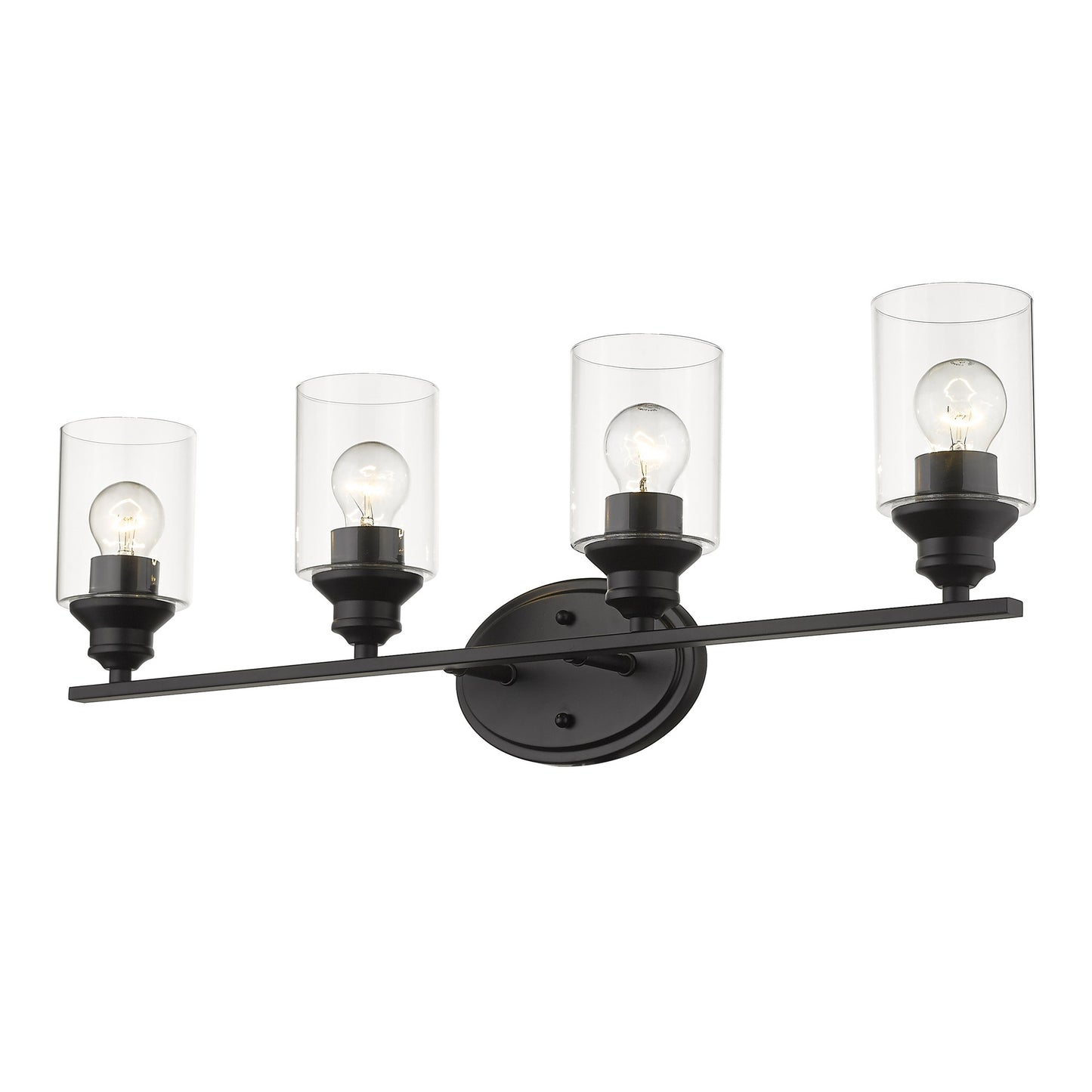 Four Light Matte Black Wall Light w/ Clear Glass Shade