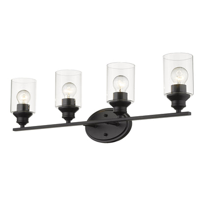 Four Light Matte Black Wall Light w/ Clear Glass Shade