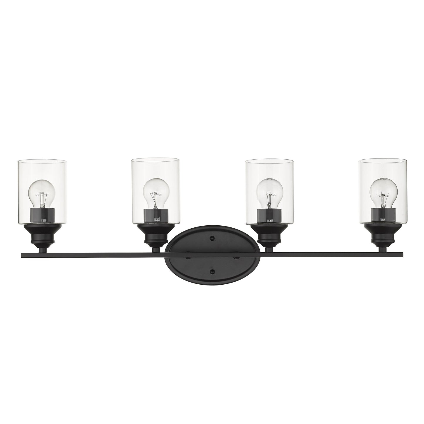 Four Light Matte Black Wall Light w/ Clear Glass Shade