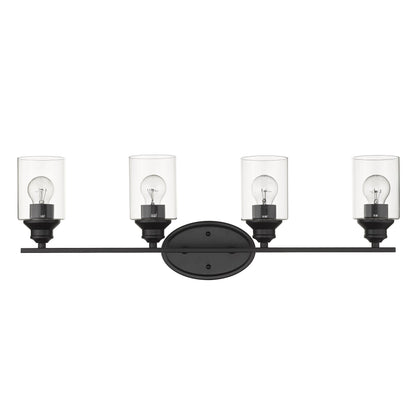 Four Light Matte Black Wall Light w/ Clear Glass Shade