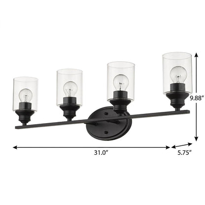 Four Light Matte Black Wall Light w/ Clear Glass Shade