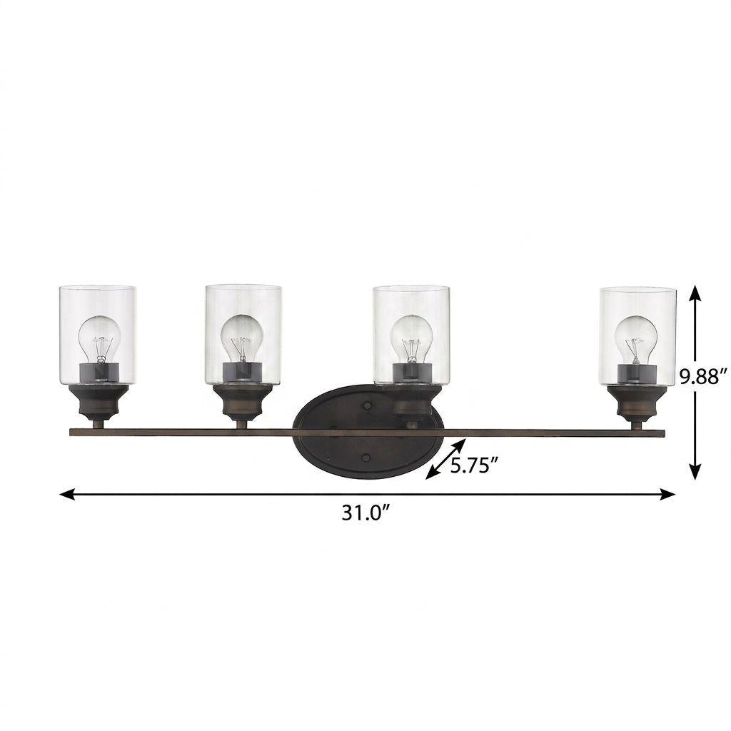 Four Light Bronze Wall Light w/ Clear Glass Shade