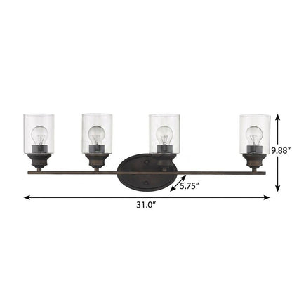 Four Light Bronze Wall Light w/ Clear Glass Shade