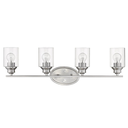 Four Light Silver Wall Light w/ Clear Glass Shade