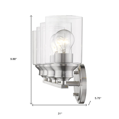 Four Light Silver Wall Light w/ Clear Glass Shade