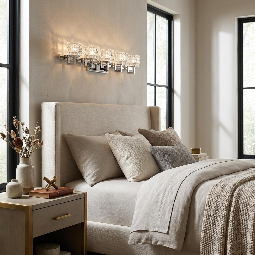 Coralie 5-Light Nickel Sconce w/ Pressed Crystal Shades