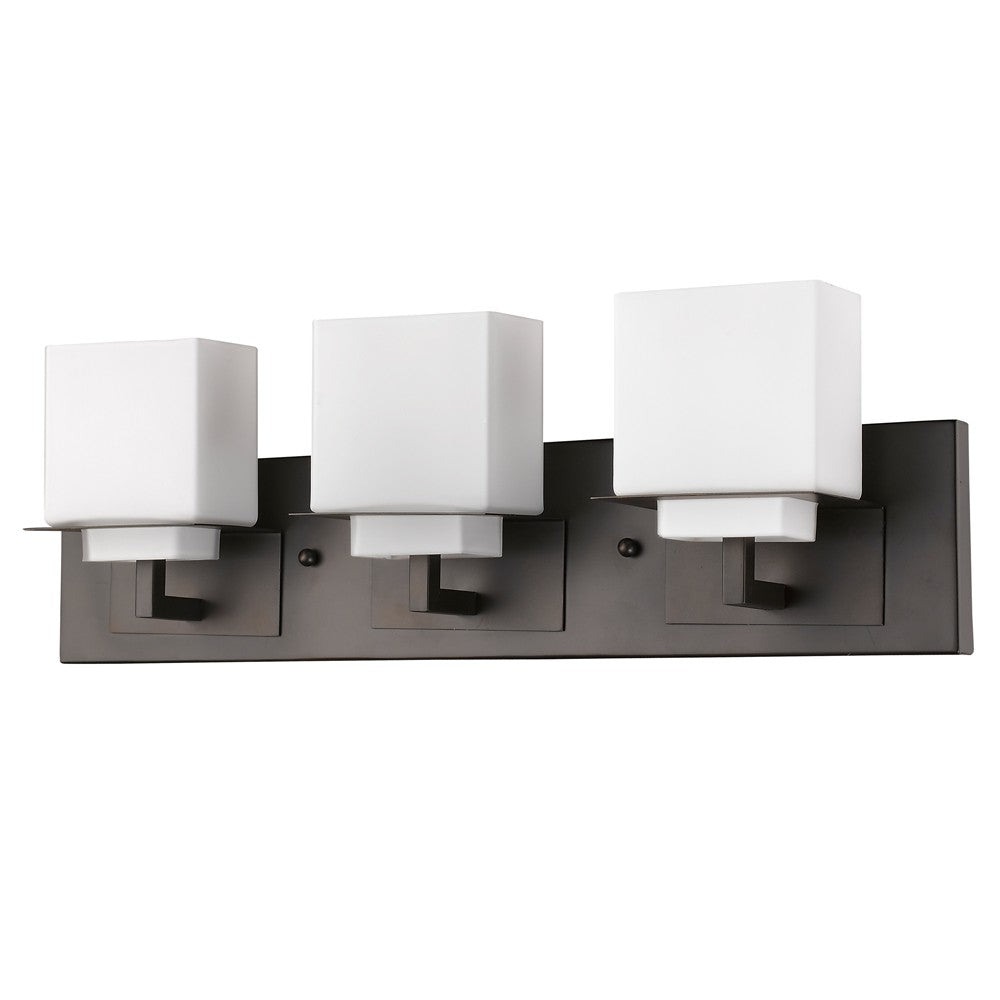 Rampart 3-Light Oil-Rubbed Bronze Vanity Light w/ Etched Glass Shades