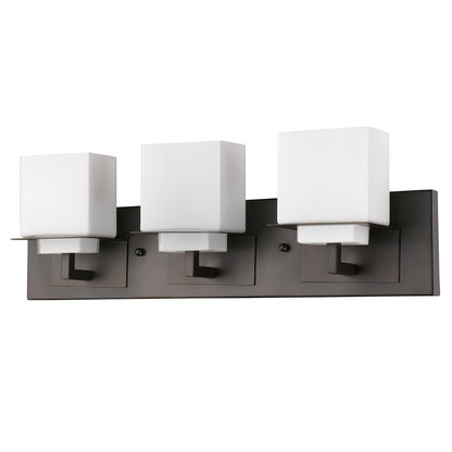 Rampart 3-Light Oil-Rubbed Bronze Vanity Light w/ Etched Glass Shades