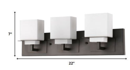 Rampart 3-Light Oil-Rubbed Bronze Vanity Light w/ Etched Glass Shades