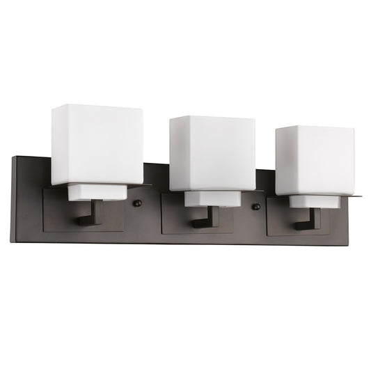 Rampart 3-Light Oil-Rubbed Bronze Vanity Light w/ Etched Glass Shades