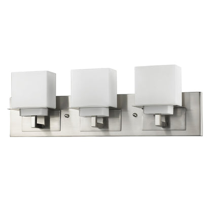 Rampart 3-Light Satin Nickel Vanity Light w/ Etched Glass Shades