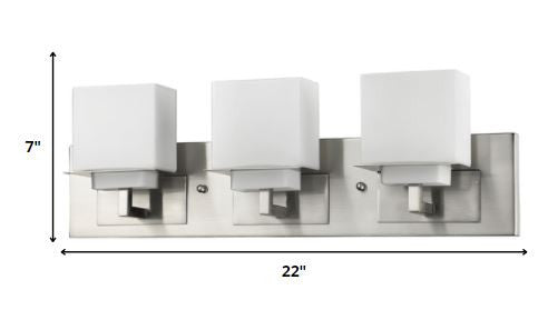 Rampart 3-Light Satin Nickel Vanity Light w/ Etched Glass Shades