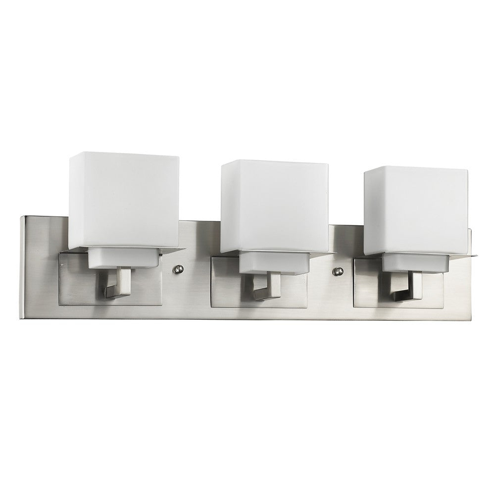 Rampart 3-Light Satin Nickel Vanity Light w/ Etched Glass Shades