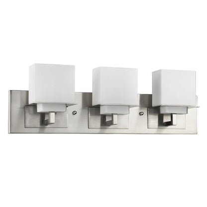 Rampart 3-Light Satin Nickel Vanity Light w/ Etched Glass Shades