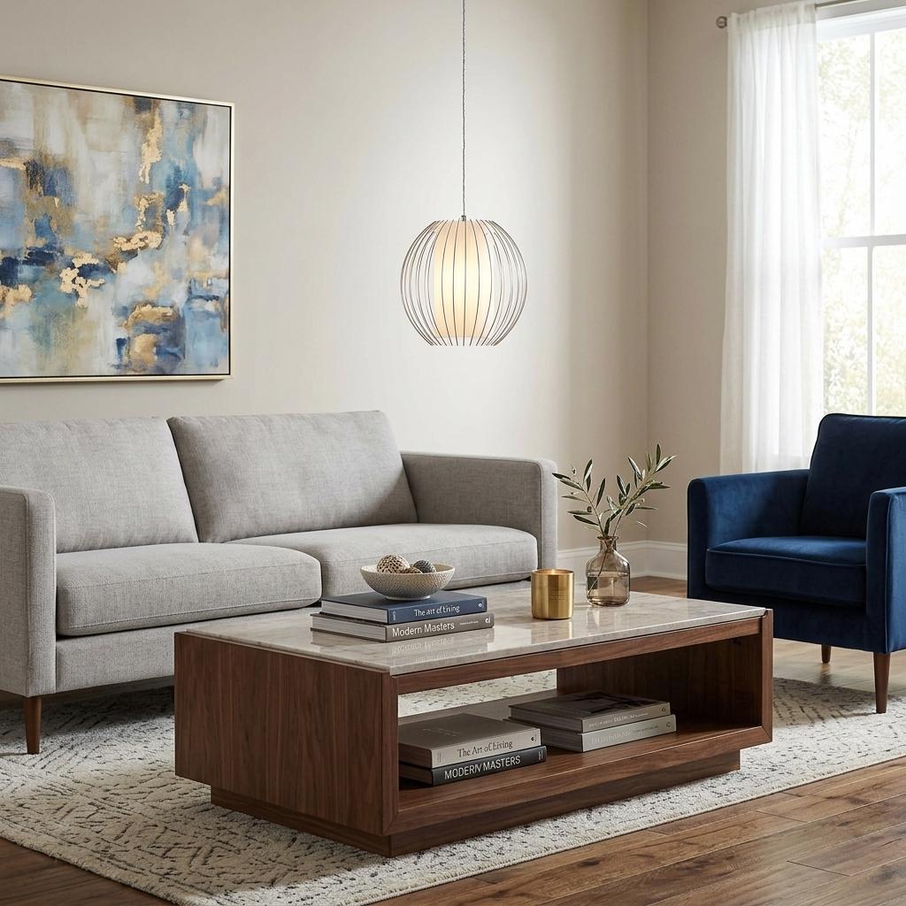 Acrylic & Steel Shade Hanging Globe Light