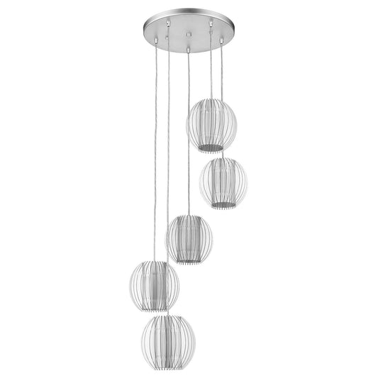 5 Light Acrylic & Steel Shade Hanging Globe Light