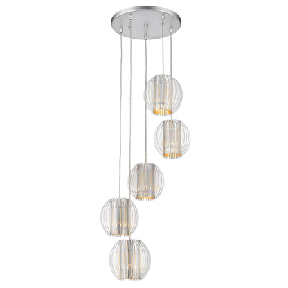 5 Light Acrylic & Steel Shade Hanging Globe Light