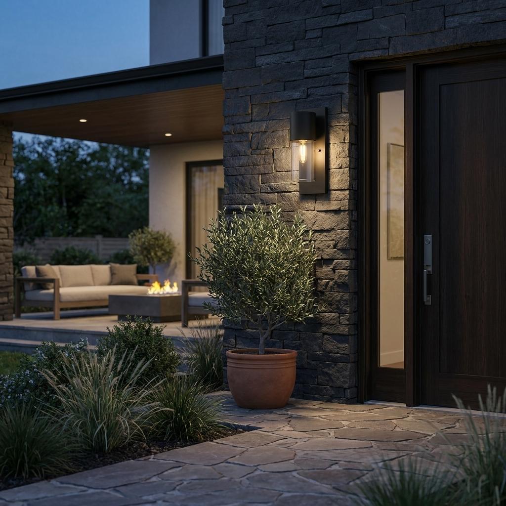 Contemporary Matte Black & Glass Wall Light
