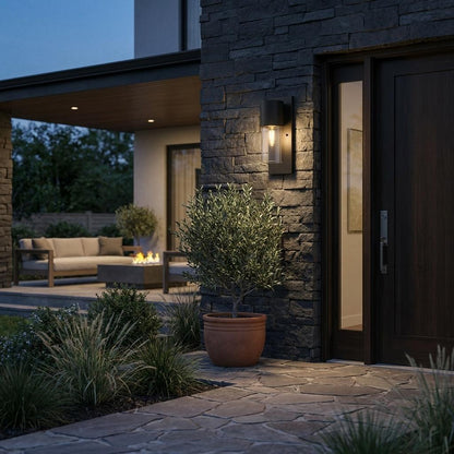 Contemporary Matte Black & Glass Wall Light