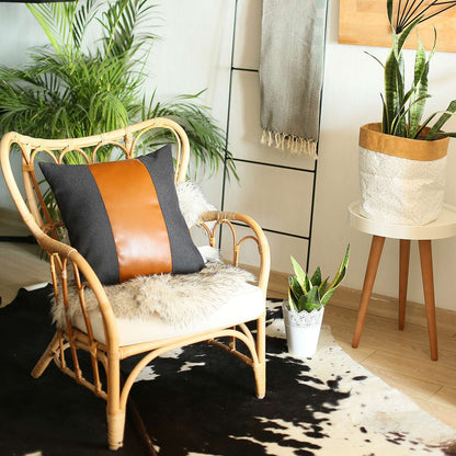 Black & Brown Strap Faux Leather Pillow