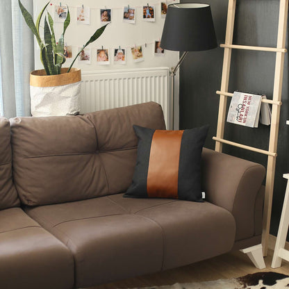 Black & Brown Strap Faux Leather Pillow