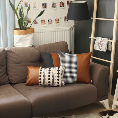 Black & Brown Strap Faux Leather Pillow