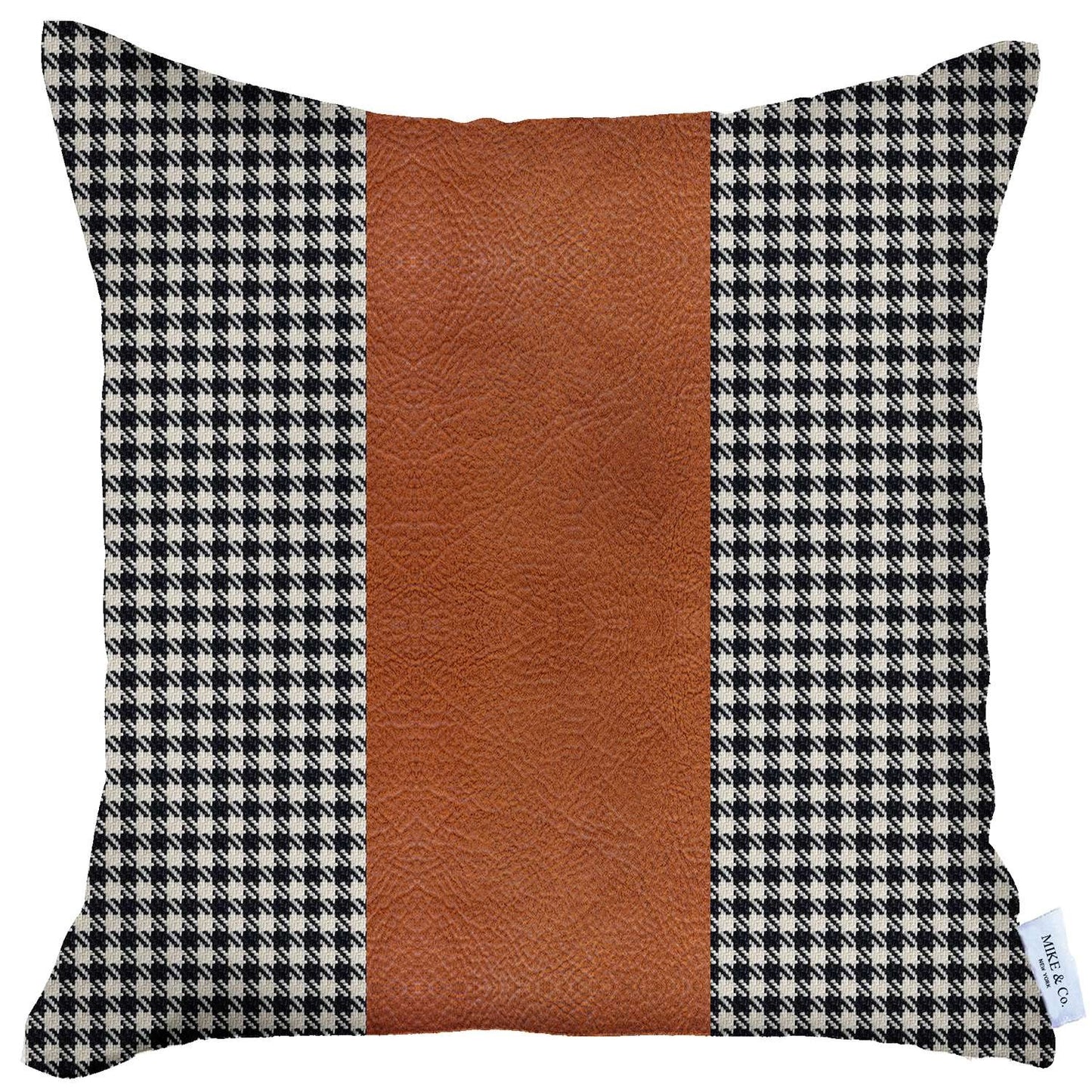Black Houndstooth Faux Leather Strap Pillow