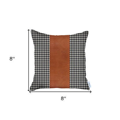 Black Houndstooth Faux Leather Strap Pillow