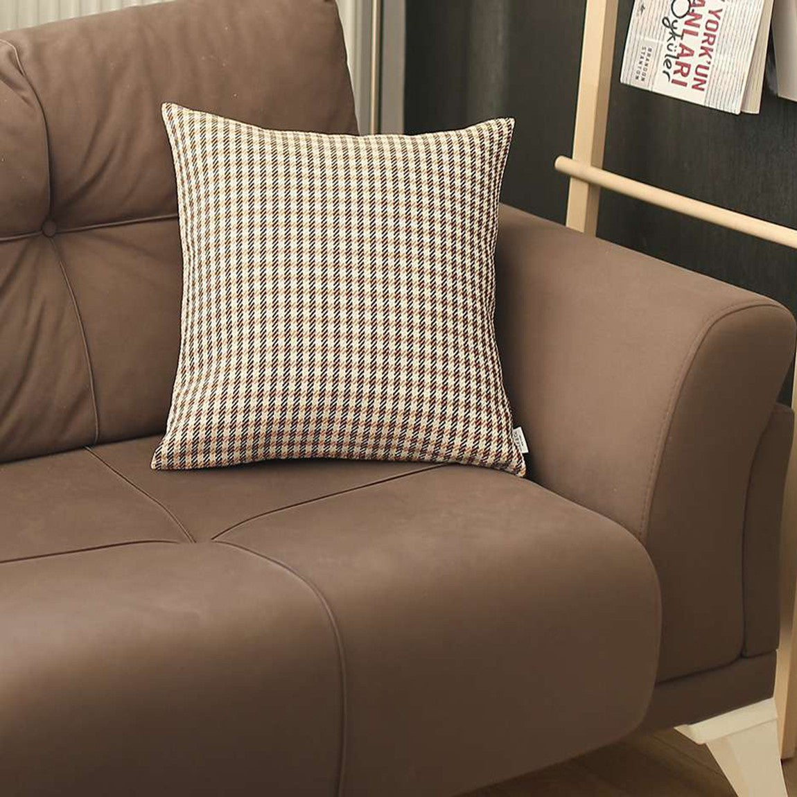 Tan Houndstooth Pattern Pillow