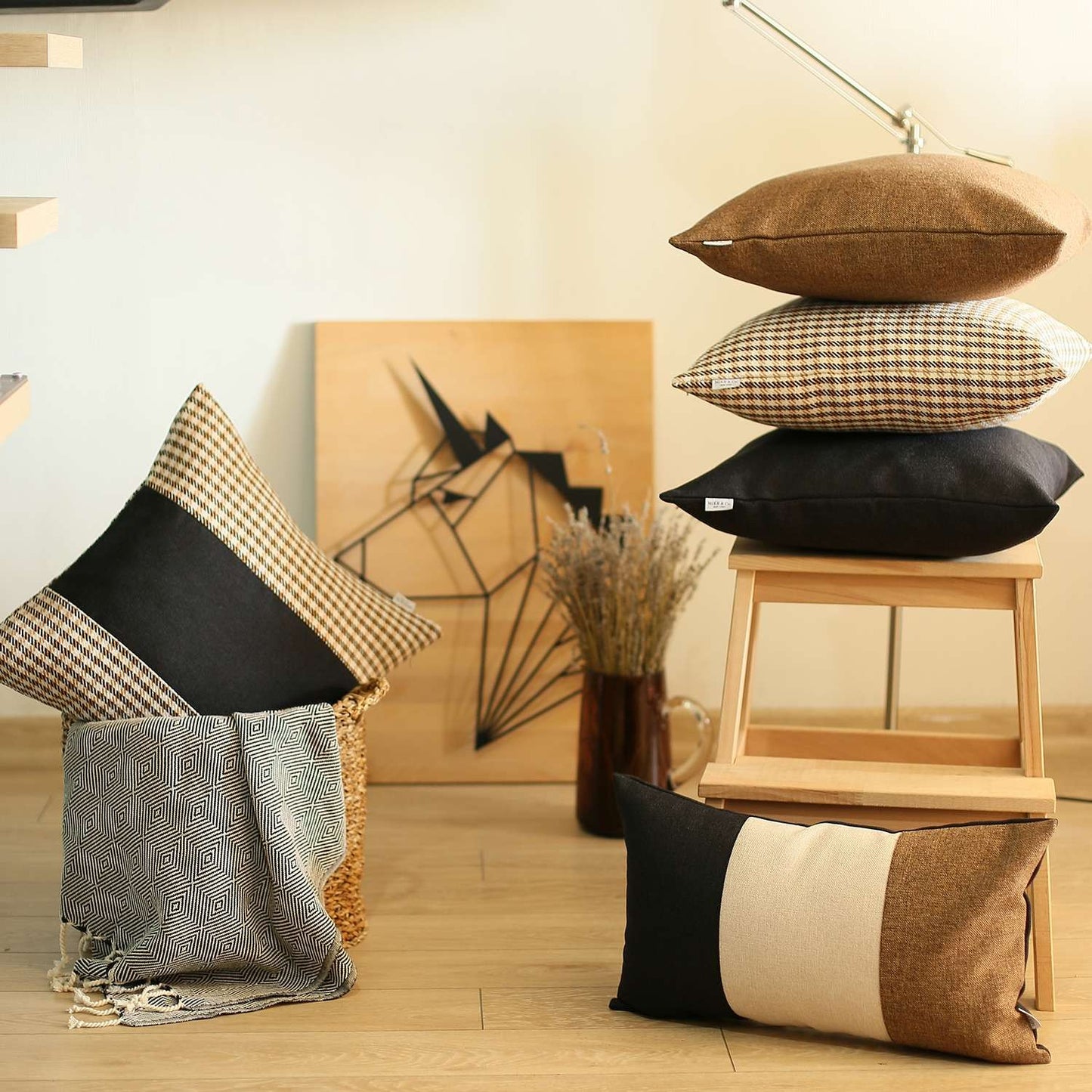 Tan Houndstooth Pattern Pillow