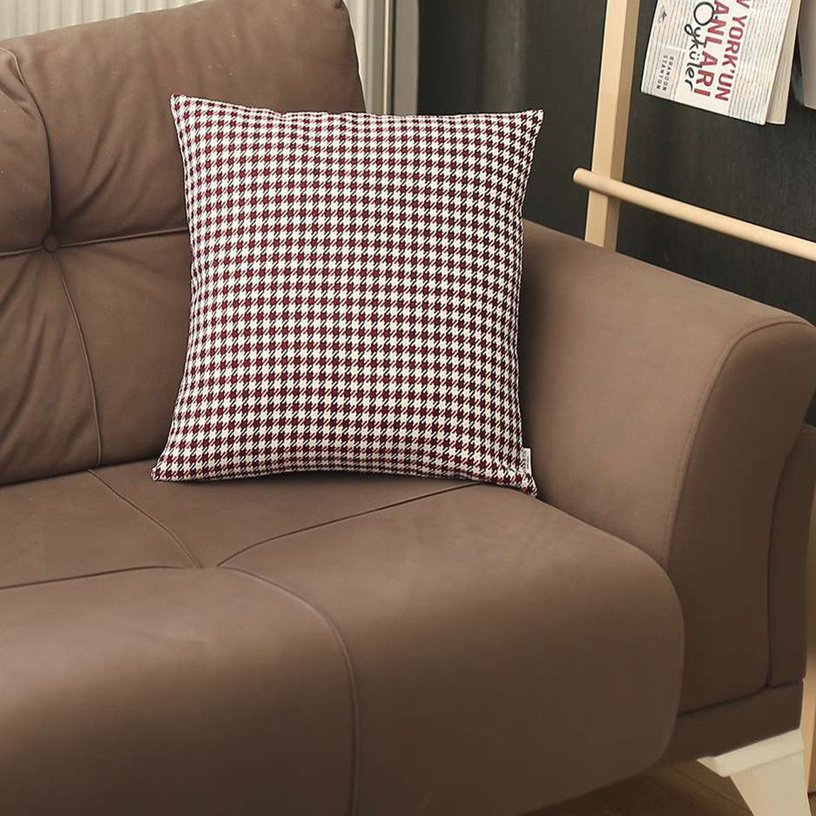 Maroon Red Houndstooth Pattern Pillow