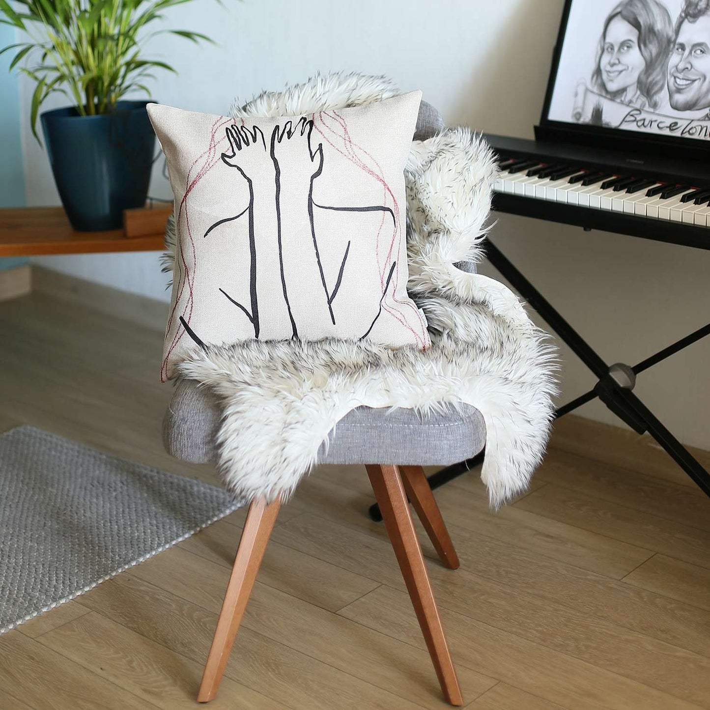 White Hiding Face Printed Pillow