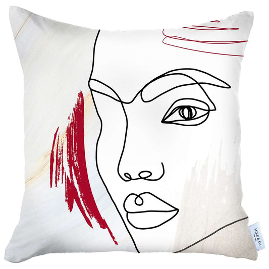 White Printed Face Boho Chic Pillow
