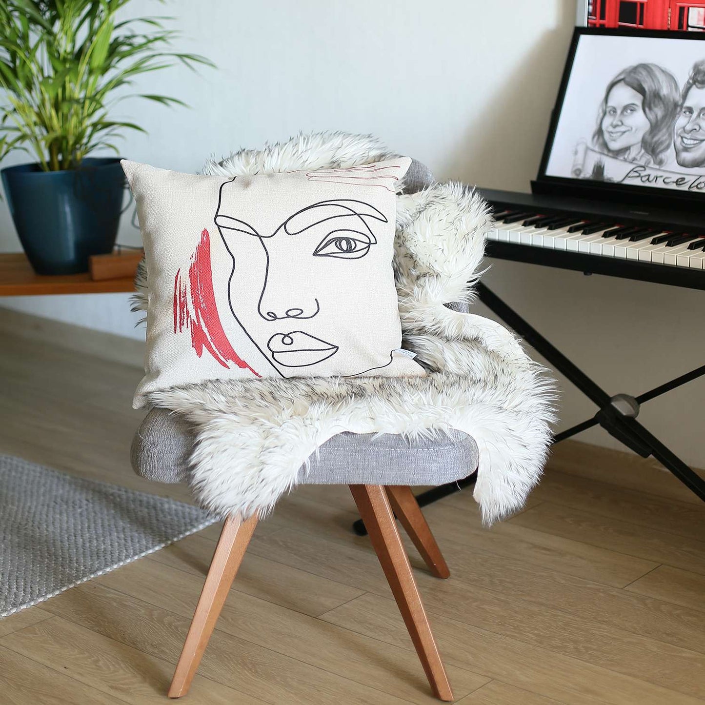 White Printed Face Boho Chic Pillow