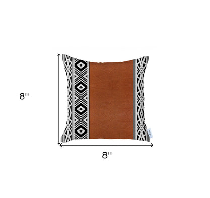 Rustic Brown Faux Leather Geometric Pillow