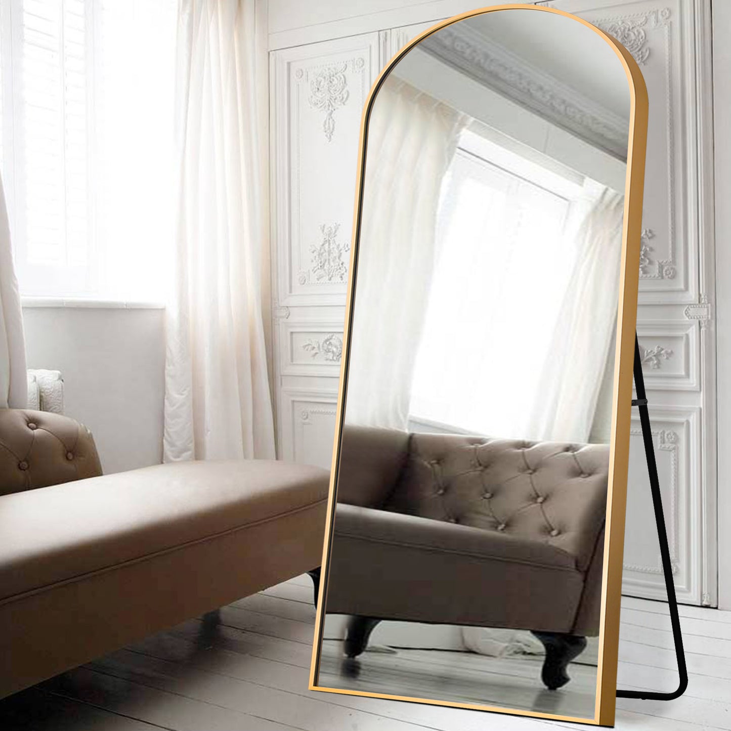 Gold Arch Metal Framed Freestanding Standing Mirror