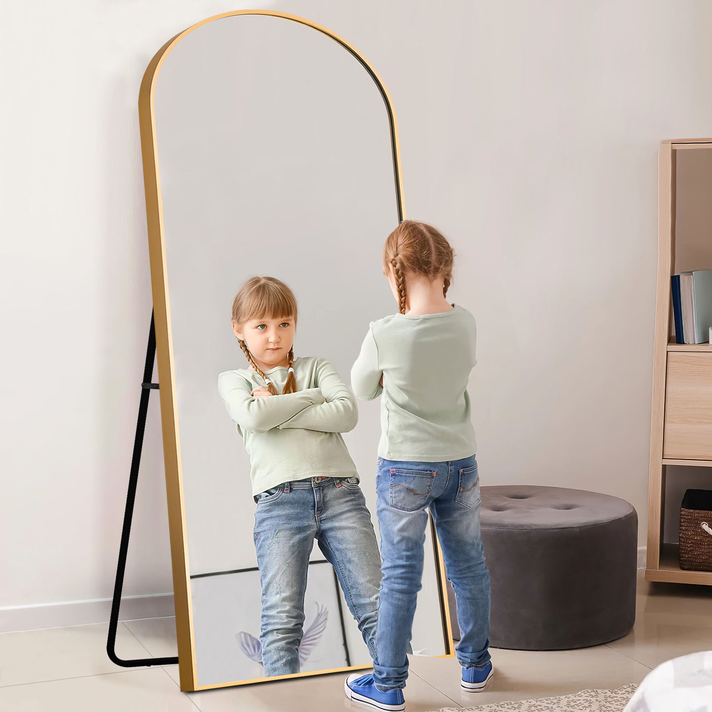Gold Arch Metal Framed Freestanding Standing Mirror