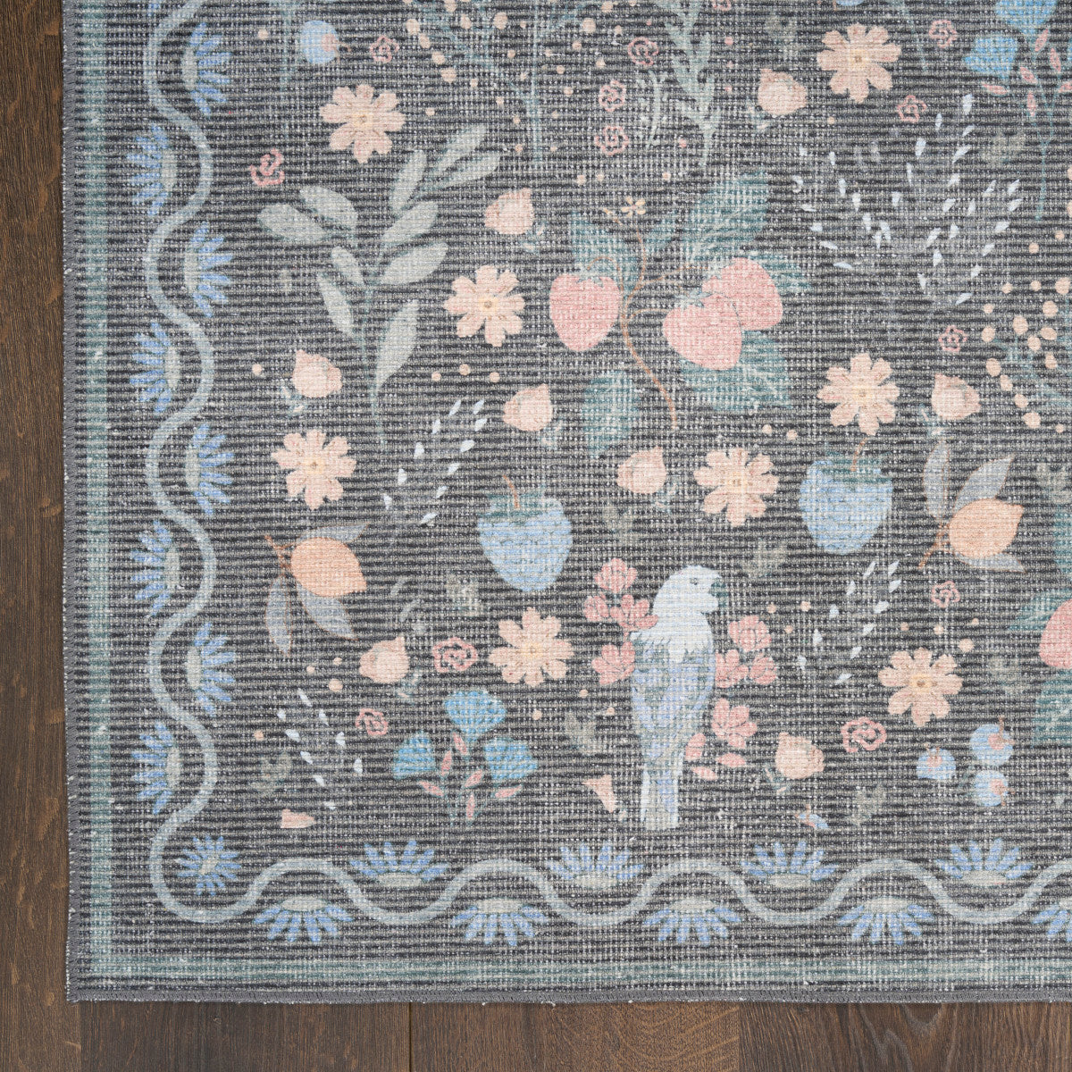 Nourison Botanical Charcoal & Multicolor Machine Washable Rug - Corner