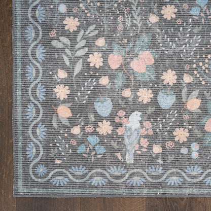 Nourison Botanical Charcoal & Multicolor Machine Washable Rug - Corner