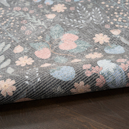 Nourison Botanical Charcoal & Multicolor Machine Washable Rug - Texture